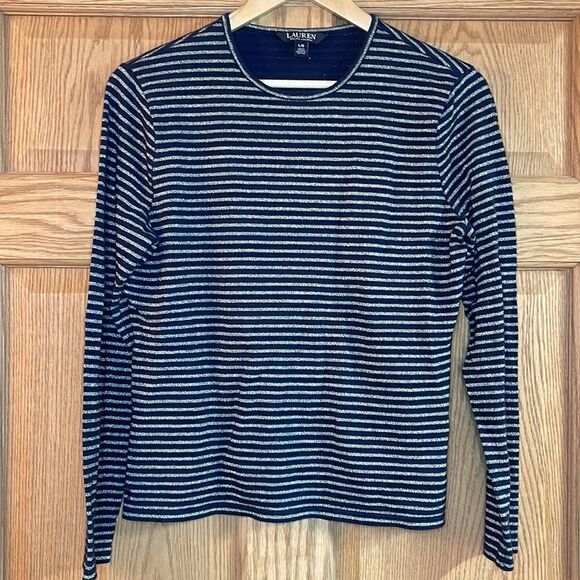 LAUREN Ralph Lauren Gold/Navy Striped Long Sleeve Shirt - Picture 5 of 9